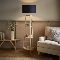 Valuelights Hiru Cream 3 Tier Shelf Floor Lamp With Navy Drum Shade - thumbnail 1