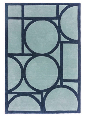 Blue Geometric Wool Bordered Handmad Rug For Bedroom & Living Room-160Cm X 230Cm - image 1