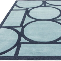 Blue Geometric Wool Bordered Handmad Rug For Bedroom & Living Room-160Cm X 230Cm - thumbnail 4