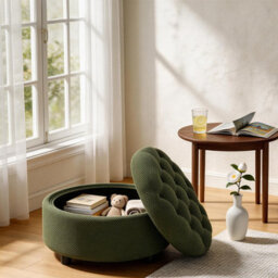 Matteo Round Storage Ottoman With Removable Tray Top - Dark Green - thumbnail 4