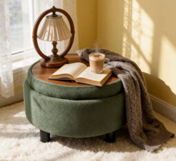 Matteo Round Storage Ottoman With Removable Tray Top - Dark Green - thumbnail 2