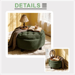 Matteo Round Storage Ottoman With Removable Tray Top - Dark Green - thumbnail 7