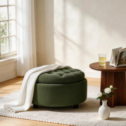 Matteo Round Storage Ottoman With Removable Tray Top - Dark Green - thumbnail 3
