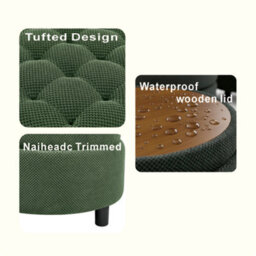 Matteo Round Storage Ottoman With Removable Tray Top - Dark Green - thumbnail 8