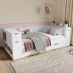 Single Multifunctional Daybed With Drawers, Shelves, Storage And Bedside Table - thumbnail 2