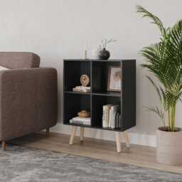 Urbn-Living Urbnliving 80Cm Height 4 Cube Black Wooden Bookcase With Pine Scandinavian Style Legs Shelves - thumbnail 2