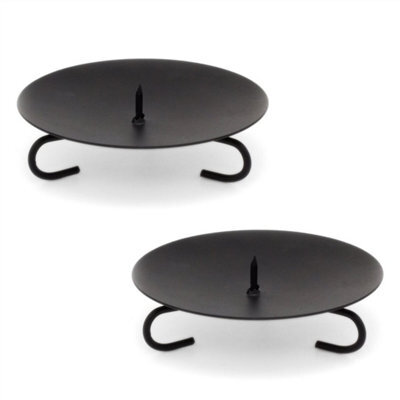 Traditional Round Black Metal Pillar Candle Holder Sets With Spikes Pack Of 2 - image 1