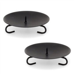 Traditional Round Black Metal Pillar Candle Holder Sets With Spikes Pack Of 2
