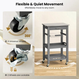 Heavy Duty Kitchen Trolley 5 Tier Storage Cart Rolling Food Tray Grey - thumbnail 2