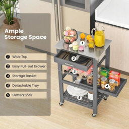 Heavy Duty Kitchen Trolley 5 Tier Storage Cart Rolling Food Tray Grey - thumbnail 3