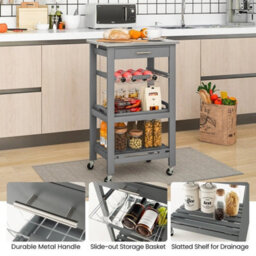 Heavy Duty Kitchen Trolley 5 Tier Storage Cart Rolling Food Tray Grey - thumbnail 5