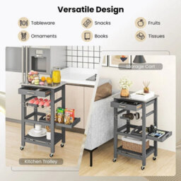 Heavy Duty Kitchen Trolley 5 Tier Storage Cart Rolling Food Tray Grey - thumbnail 4