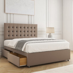 Bsspoke Isla Divan Bed Set Mink Plush Velvet 24Inch Panel Headboard & 2 Drawers Footend & Mattress In 4Ft 4Ft6 5Ft 6Ft - thumbnail 1