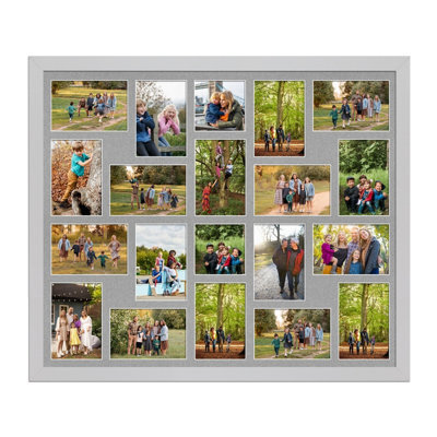 AK Frames 80X70Cm Silver Modern Multi Photo Frame With Silver Mount - Holds 20 Apertures (18X) 6X4, (2X) 4X4 Photos - image 1