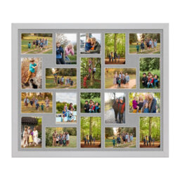 AK Frames 80X70Cm Silver Modern Multi Photo Frame With Silver Mount - Holds 20 Apertures (18X) 6X4, (2X) 4X4 Photos