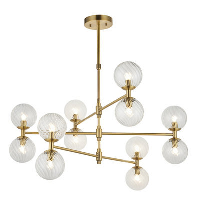 Luminosa Lighting Luminosa Rome Multi Arm Pendant Ceiling Light Brushed Aged Brass Plate & Clear Glass 12 X 3.2W Led G9 Daylight White - image 1