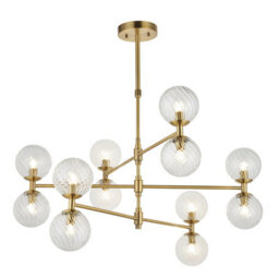 Luminosa Lighting Luminosa Rome Multi Arm Pendant Ceiling Light Brushed Aged Brass Plate & Clear Glass 12 X 3.2W Led G9 Daylight White