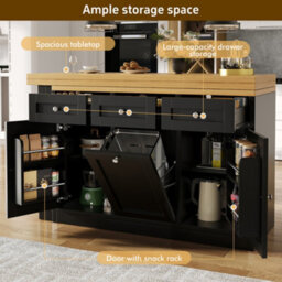 Btm Extendable Bar Table, Storage, Fold-Out Dining Table With Drawer & Snack Tray, Pull-Out Bin Holder, Black - thumbnail 7
