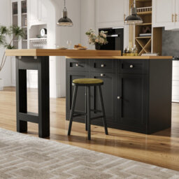 Btm Extendable Bar Table, Storage, Fold-Out Dining Table With Drawer & Snack Tray, Pull-Out Bin Holder, Black - thumbnail 4