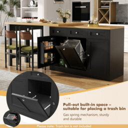 Btm Extendable Bar Table, Storage, Fold-Out Dining Table With Drawer & Snack Tray, Pull-Out Bin Holder, Black - thumbnail 8
