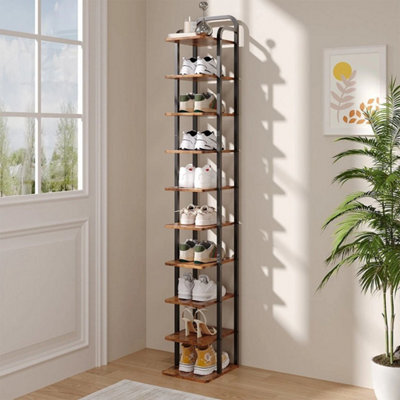 10 Tiers Wooden Shoe Rack Slim Vertical Narrow Shoes Storage Steel Frame - image 1