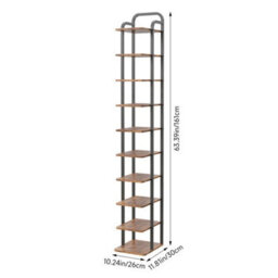 10 Tiers Wooden Shoe Rack Slim Vertical Narrow Shoes Storage Steel Frame - thumbnail 2