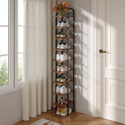 10 Tiers Wooden Shoe Rack Slim Vertical Narrow Shoes Storage Steel Frame - thumbnail 5