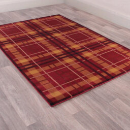 Tartan Red Chequered Tartan Easy To Clean Rug For Dining Room-80Cm X 300Cm (Runner) - thumbnail 2