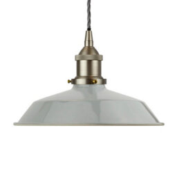 French Grey Small Trinity Metal Painted Dome Pendant Light With Brushed Chrome Lamp Holder And Grey Twisted Cable - Se Home
