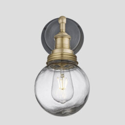Industville Brooklyn Outdoor & Bathroom Wall Light, Brass Holder, Brass Ring, Globe Glass - thumbnail 2