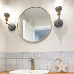 Industville Brooklyn Outdoor & Bathroom Wall Light, Brass Holder, Brass Ring, Globe Glass - thumbnail 3