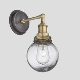 Industville Brooklyn Outdoor & Bathroom Wall Light, Brass Holder, Brass Ring, Globe Glass