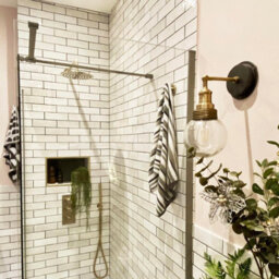 Industville Brooklyn Outdoor & Bathroom Wall Light, Brass Holder, Brass Ring, Globe Glass - thumbnail 5