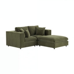 Solace+Co Asher 3 Seater Sofa With Reversible Footstool Khaki Green Velvet - thumbnail 3