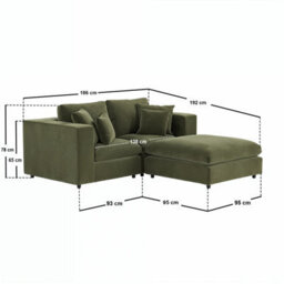 Solace+Co Asher 3 Seater Sofa With Reversible Footstool Khaki Green Velvet - thumbnail 5