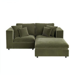Solace+Co Asher 3 Seater Sofa With Reversible Footstool Khaki Green Velvet - thumbnail 4