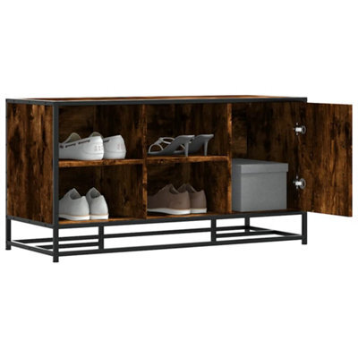 Walplus Shoe Bench Smoked Oak 100X40X53.5 Cm Engineered Wood And Metal - image 1