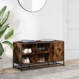 Walplus Shoe Bench Smoked Oak 100X40X53.5 Cm Engineered Wood And Metal - thumbnail 3