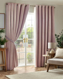 Luxury Living Chenille Blackout Eyelet Curtains Thermal Triple Weave Pair Pink