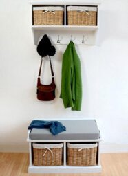 Statement Furniture Tetbury White Storage Bench With 2 Natural Wicke Baskets And Grey Cushion - thumbnail 3