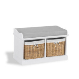 Statement Furniture Tetbury White Storage Bench With 2 Natural Wicke Baskets And Grey Cushion - thumbnail 5