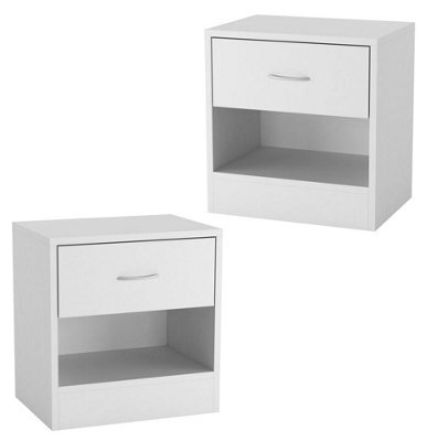 Urbn-Living Urbnliving 2Pcs 39Cm Width White Modern Single Drawer Wooden Bedside Storage Table - image 1