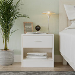 Urbn-Living Urbnliving 2Pcs 39Cm Width White Modern Single Drawer Wooden Bedside Storage Table - thumbnail 3