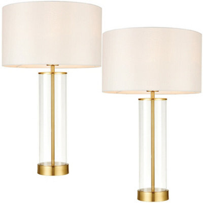 2 Pack Touch Dimmable Table Lamp Gold Glass & White Shade Modern Bedside Light - image 1