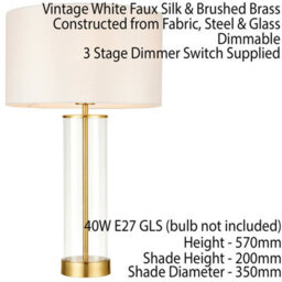 2 Pack Touch Dimmable Table Lamp Gold Glass & White Shade Modern Bedside Light - thumbnail 3
