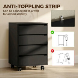 Homcom Mobile Vertical Filing Cabinet With 4 Drawers For Home Office, Black - thumbnail 6