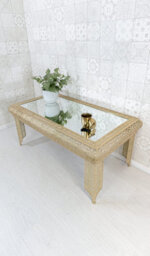 Downton Interiors Light Gold Embossed Metal Mirrored Glass Coffee Table - Agadir Range - thumbnail 3