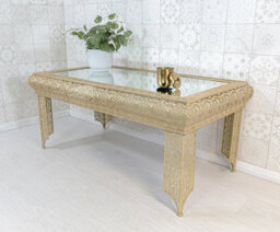 Downton Interiors Light Gold Embossed Metal Mirrored Glass Coffee Table - Agadir Range