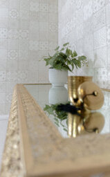Downton Interiors Light Gold Embossed Metal Mirrored Glass Coffee Table - Agadir Range - thumbnail 4