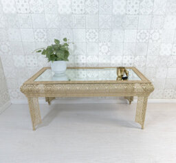 Downton Interiors Light Gold Embossed Metal Mirrored Glass Coffee Table - Agadir Range - thumbnail 2